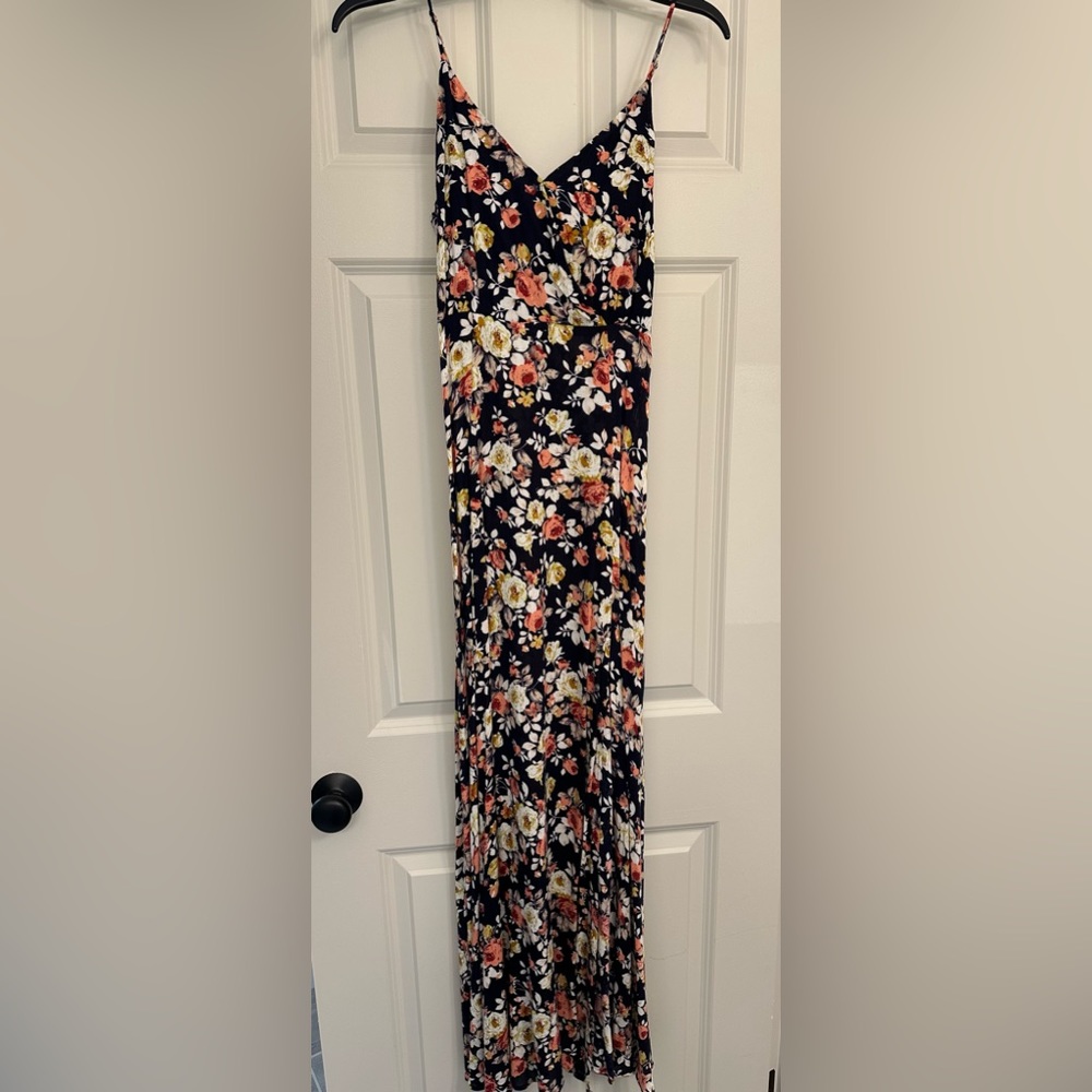 Blue and pink floral maxi dress with slit from Lulus.